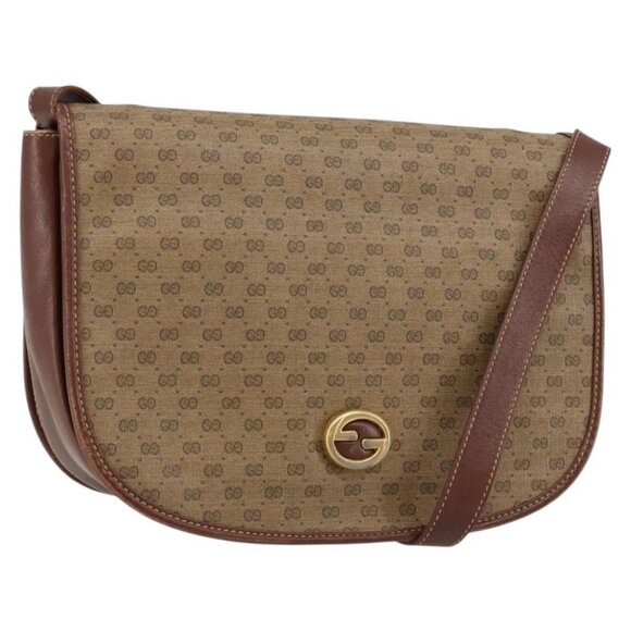 GUCCI Micro GG Supreme Shoulder Bag PVC Brown Gold - Picture 1 of 16